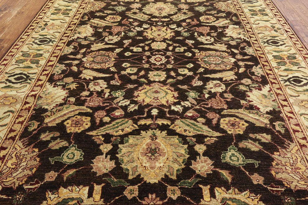 Signed Cropped Thin Oushak Hand-Knotted Chobi Peshawar Wool Rug, 8'x11'