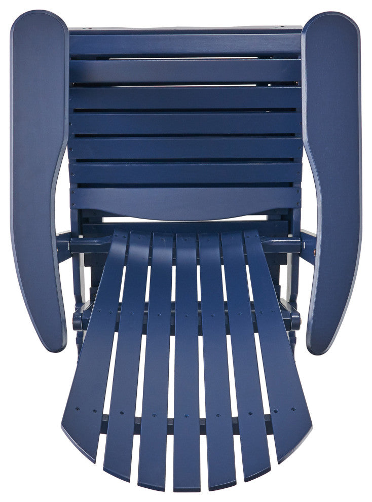 GDF Studio Katherine Outdoor Reclining Wood Adirondack Chair With Footrest, Navy