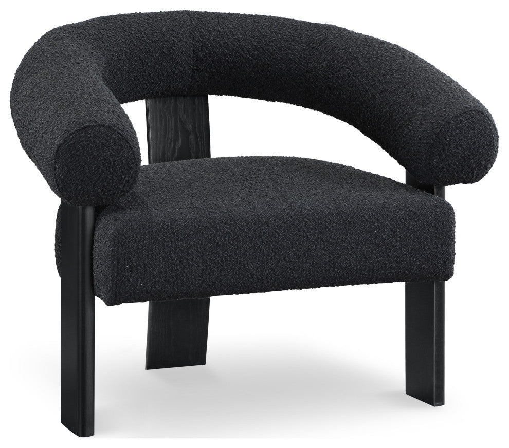 Winston Boucle Fabric Upholstered Accent Chair, Black, Black Finish