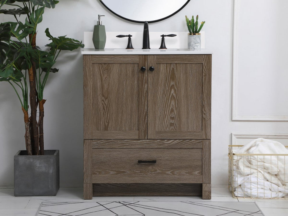 Home Living 30" Single Bathroom Vanity, Weathered Oak With Backsplash