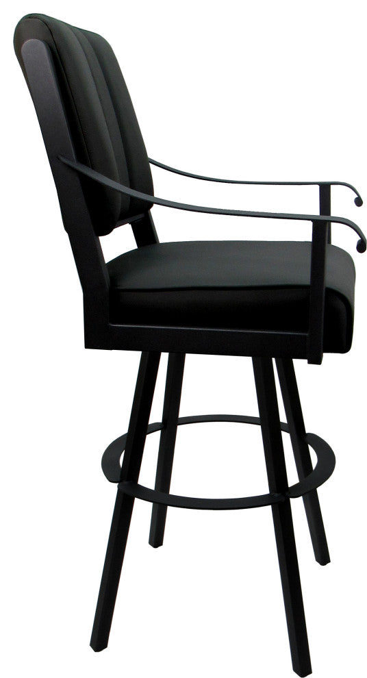 Leather Swivel Metal Bar Stool - Memphis on Warren Base, Black Leather on Black, 34"