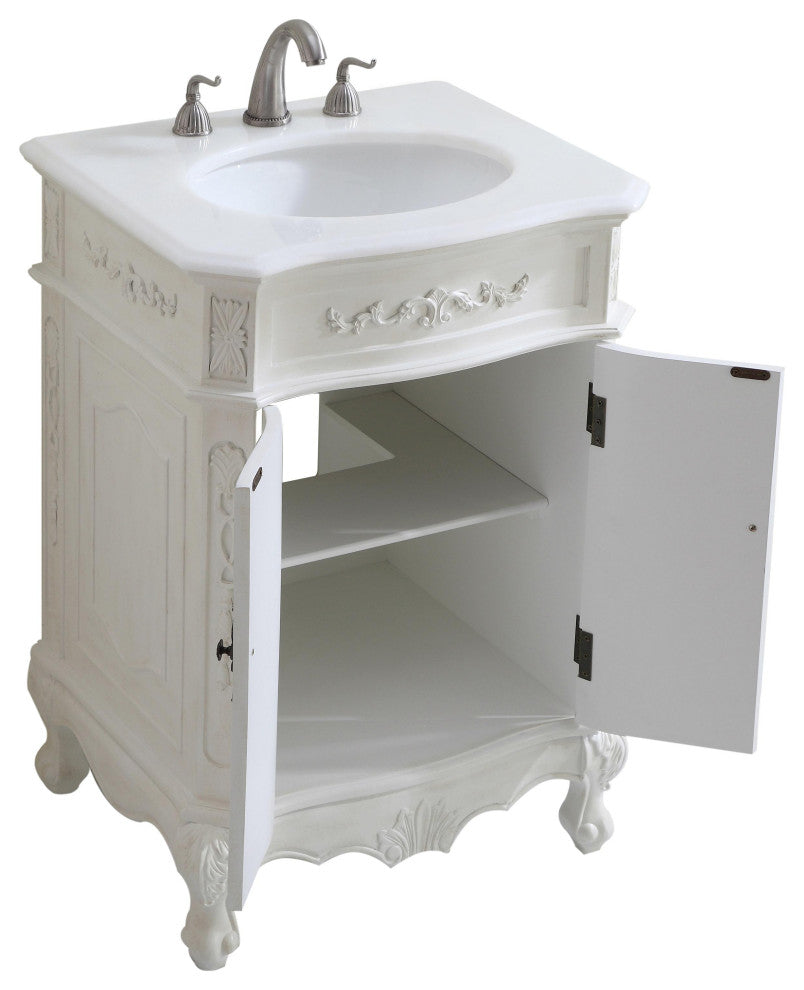 Bathroom Vanity, Antique White, 24", Single Sink