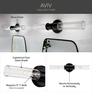 Aviv 24" 2 Light Wall Sconce With Clear Glass, Polished Nickel