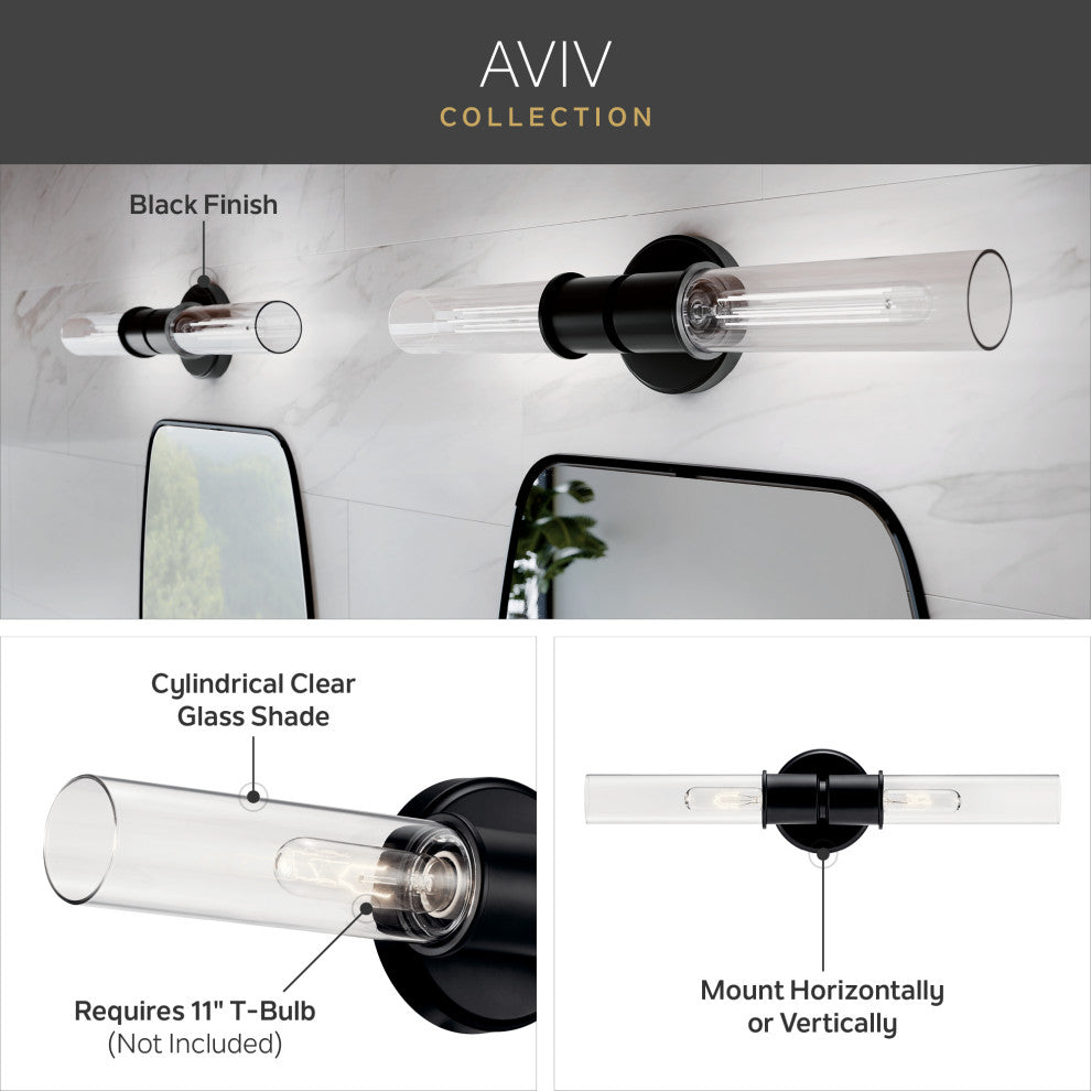 Aviv 24" 2 Light Wall Sconce With Clear Glass, Polished Nickel