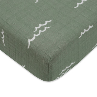 Crib Sheet, GOTS Certified Organic Muslin Cotton, Ocean Waves