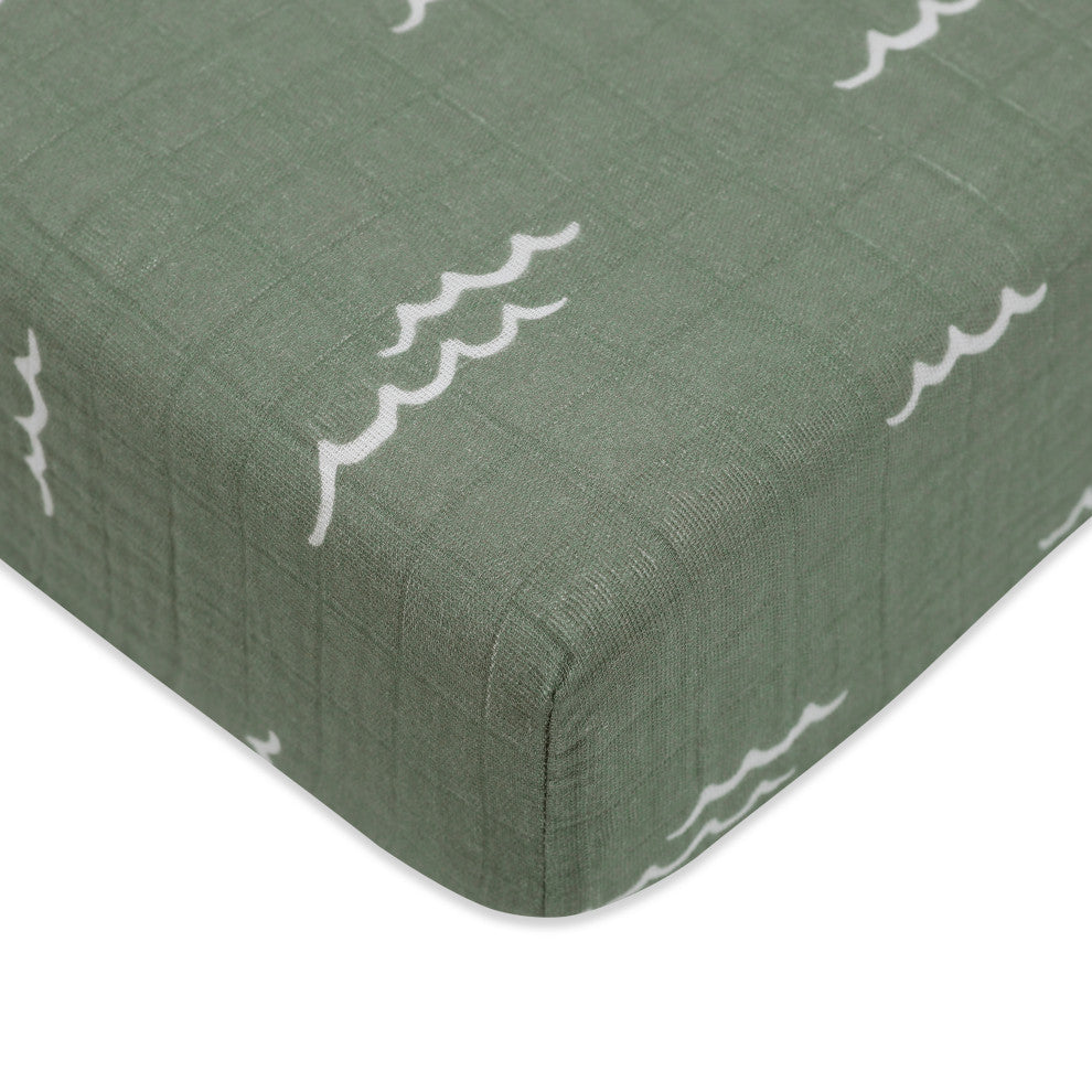 Crib Sheet, GOTS Certified Organic Muslin Cotton, Ocean Waves