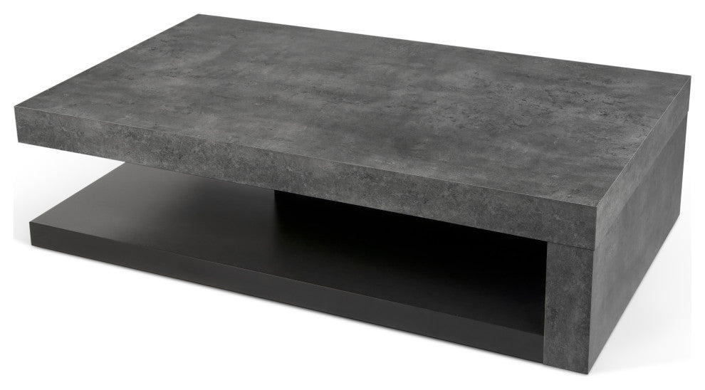 Modern Low Coffee Table, Gray and Black Layers, Faux Concrete