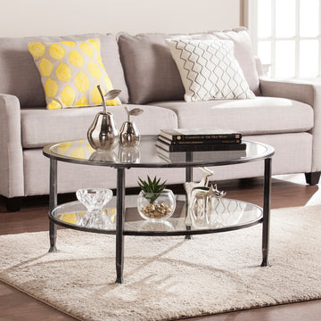 Symon Metal/Glass Round Cocktail Table, Black