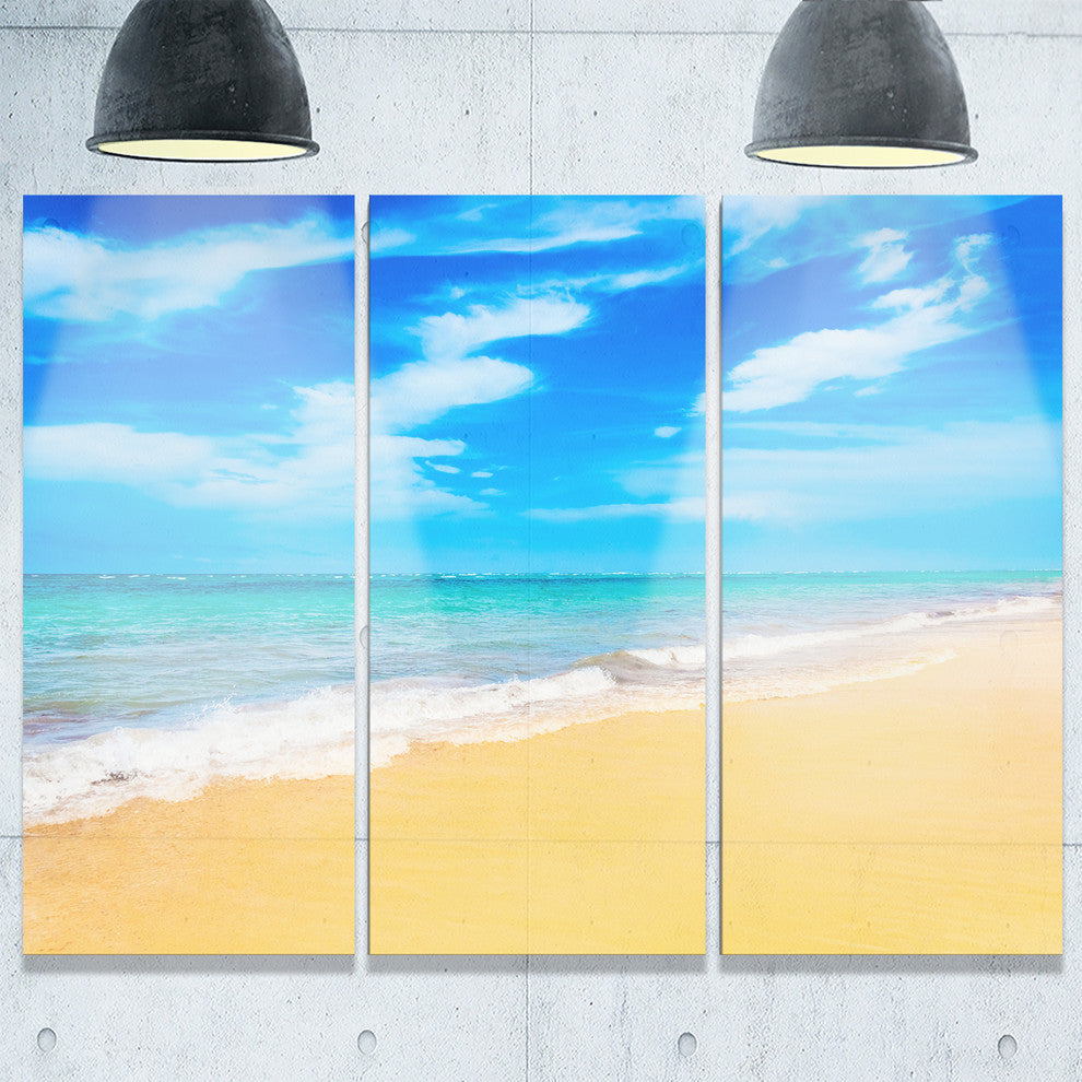 "Blue Sandy Tropical Sea Beach" Metal Wall Art, 3 Panels, 36"x28"