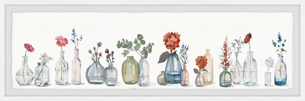 "Flowers in Bottles" Framed Painting Print, 30x10