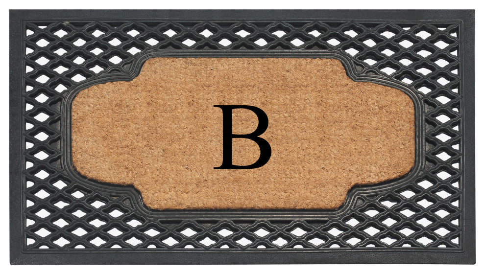 A1HC Mesh Border Rubber and Coir Monogrammed Doormat, 23"X38", Black, B
