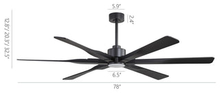 6-Blade Reversible LED Ceiling Fan, Light Kit & Remote Control, Black, 78"