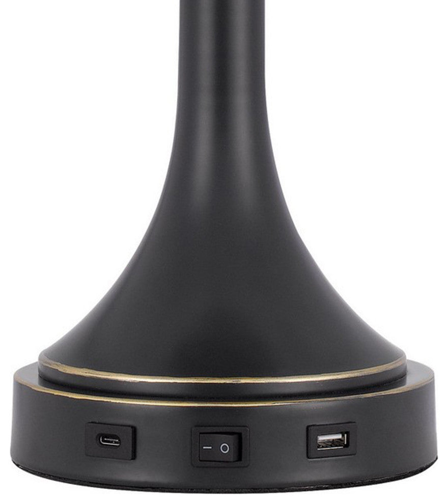 Benzara BM280522 Emma 22" Desk Lamp, 2 USB, 1Type C Charging Port, Dark Bronze