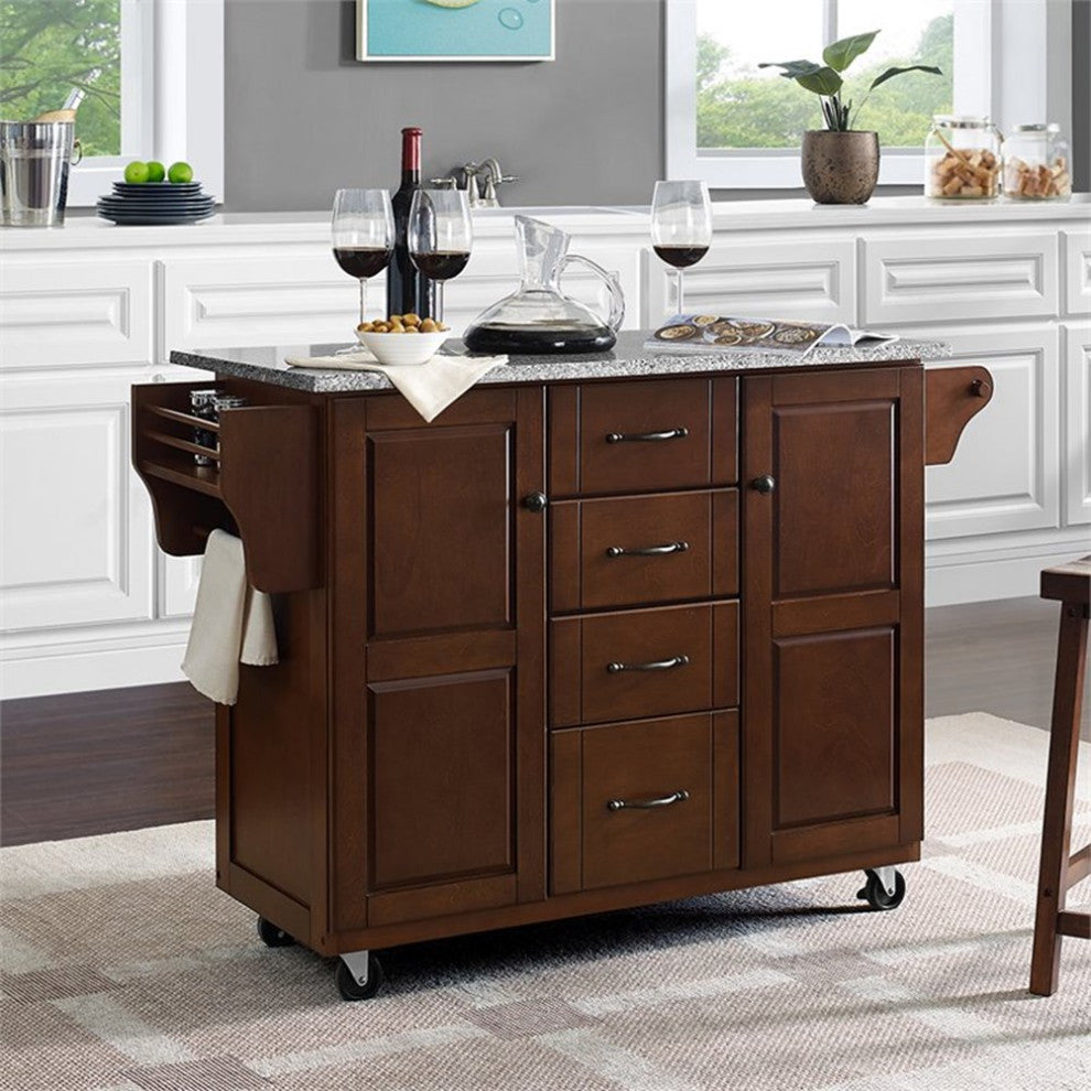 Crosley Eleanor Gray Granite Top Kitchen Cart in Mahogany