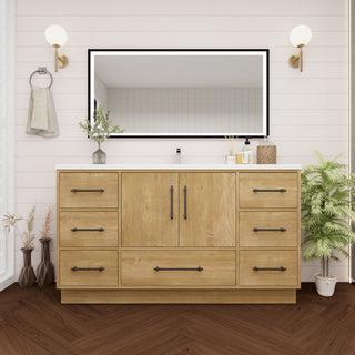 Victoria 60" Solid Wood Bath Vanity, Single Sink, Oak