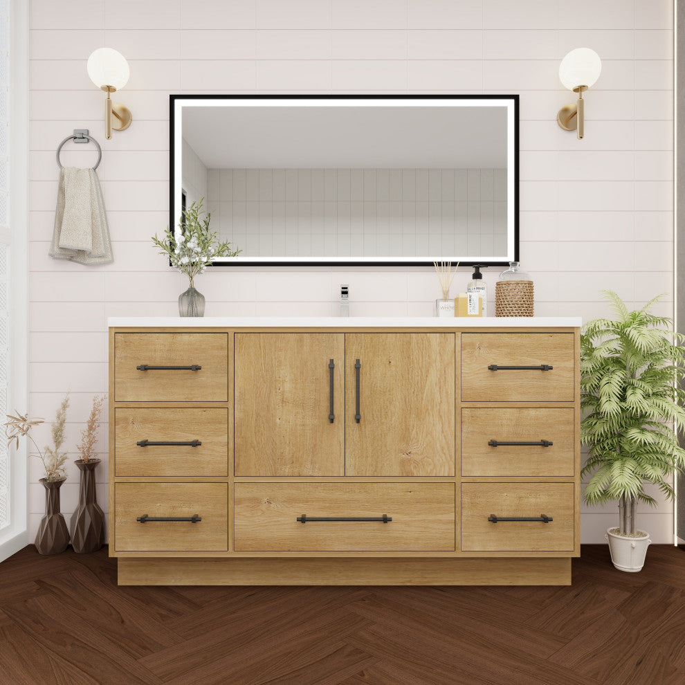 Victoria 60" Solid Wood Bath Vanity, Single Sink, Oak