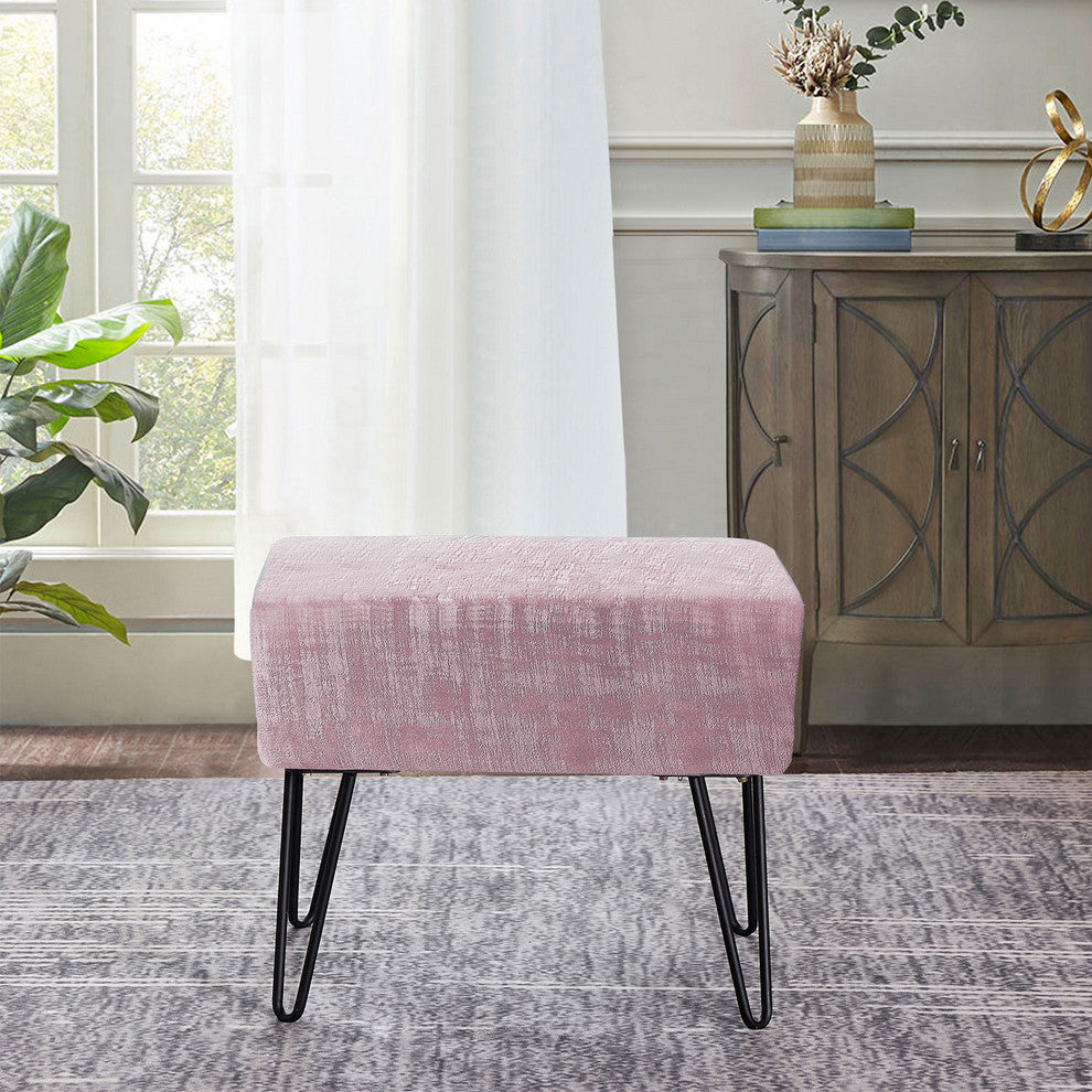 Textured Velvet Ottoman, Soft Pink