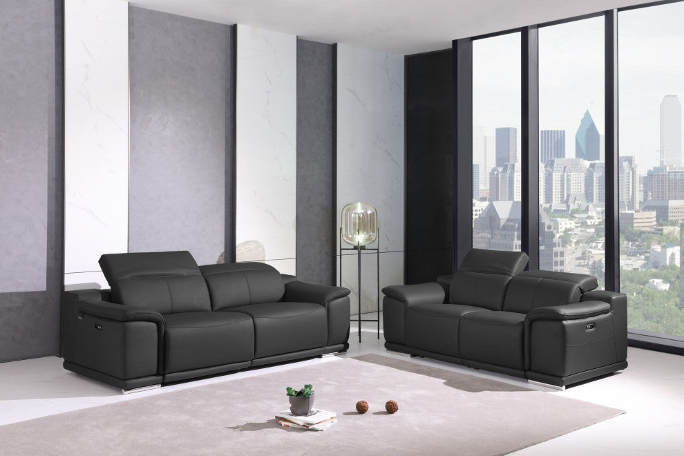 Veneto Italian Leather Power Reclining 2-Piece Set Dark Gray