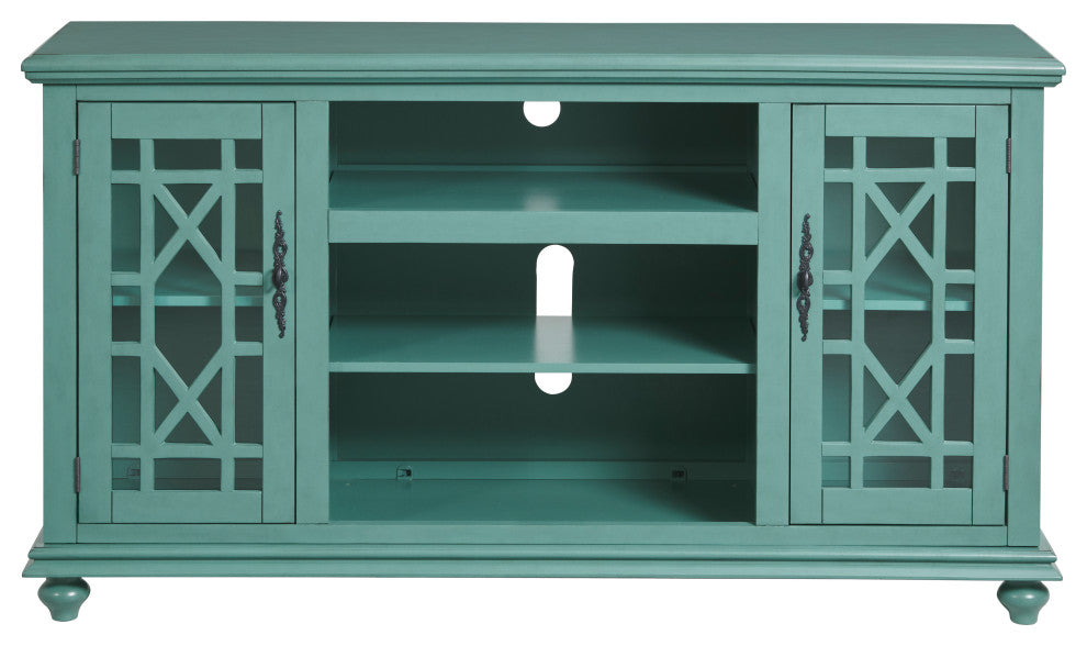Elegant 2 Door TV Stand, Antique Teal