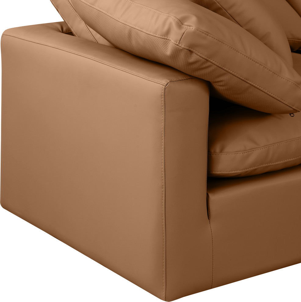 Indulge Upholstered Modular Sofa, Cognac, 4-Piece: 2 Armless Chair, 2 Corner Chair, Fiber Stuffed Vegan Leather