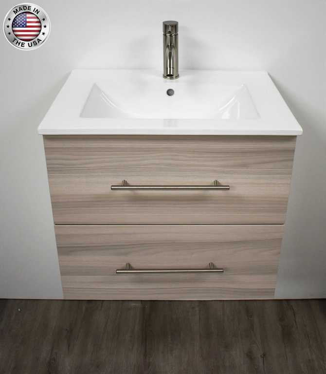 Napa 24" W x 18 D Bathroom Vanity Wall Mounted  With Ceramic Countertop, Ash Gray