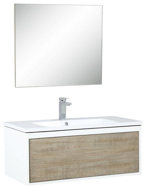 Scopi Modern 36" Rustic Acacia Bathroom Vanity Set, Labaro Rose Gold Faucet