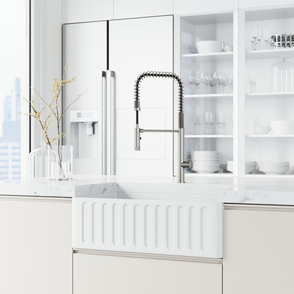 VIGO Sterling 23" H Single Handle Pull-Down Sprayer Kitchen Faucet, Stainless Steel, Without Extras