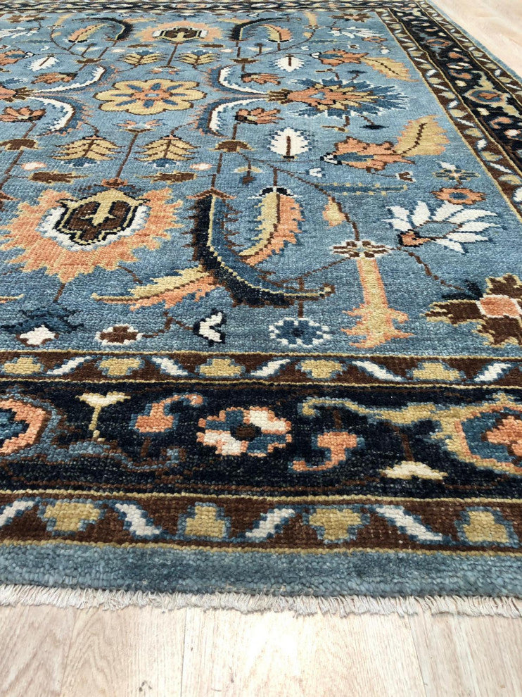 Hand-Knotted Wool Gray/Navy Traditional All Over Traditional Knot Rug, 7'6 X 9'6