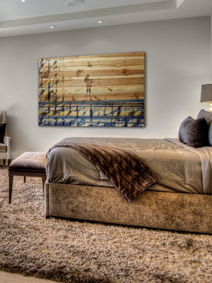 "Drifting on the Water" Print on Natural Pine Wood, 60"x40"