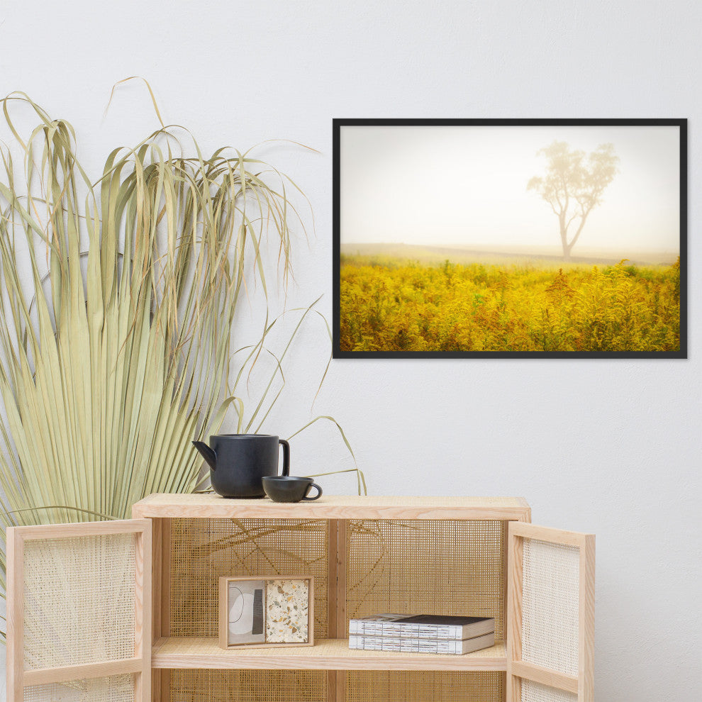 Dreams of Goldenrod and Fog Landscape Framed Photo Paper Wall Art Prints, Black, 24" X 36"