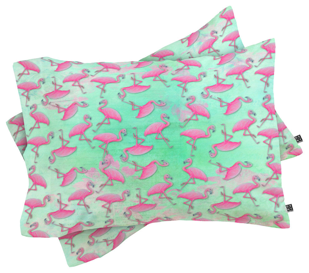 Deny Designs Madart Inc. Pink and Aqua Flamingos Pillowcase