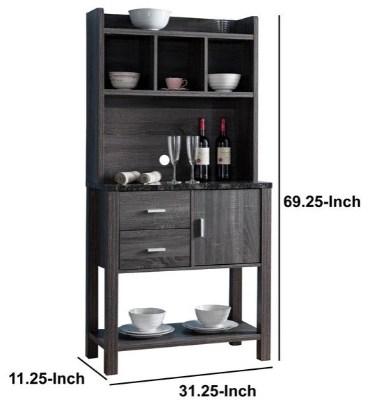 Benzara BM179597 Multi Storage Distressed Wooden Baker''s Rack, Gray