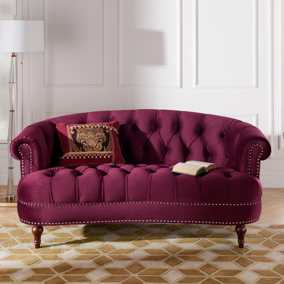 La Rosa Victorian Chesterfield Loveseat, Burgundy Velvet