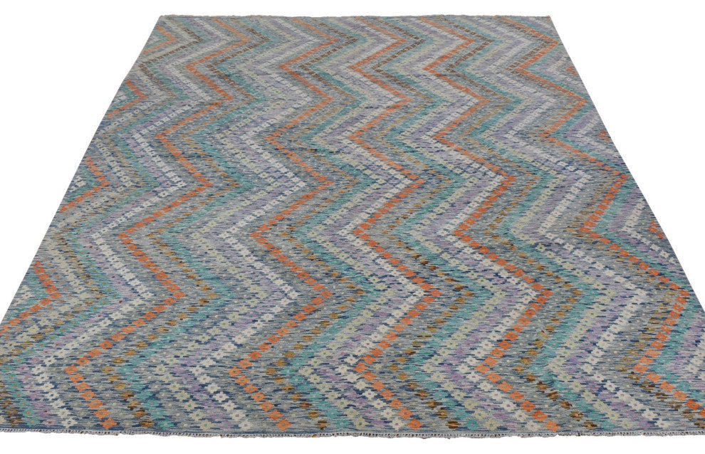 Colorful, Hand Woven Afghan Maimana Kilim, Pure Wool Oriental Rug, 10'2"x13'7"