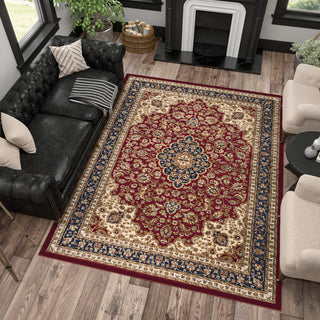 Kirsten Transitional Border Area Rug, Red, 10'6"x14'6"