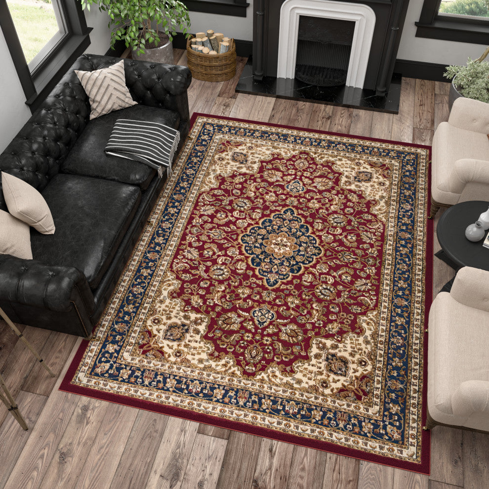 Kirsten Transitional Border Area Rug, Red, 10'6"x14'6"