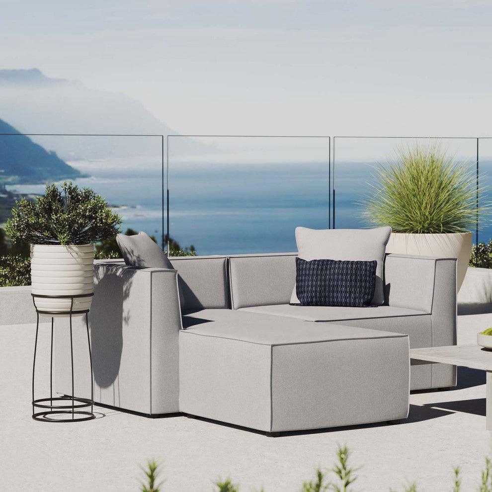 Lounge Loveseat Chaise Sofa, Fabric, Gray, Modern, Outdoor Patio Bistro