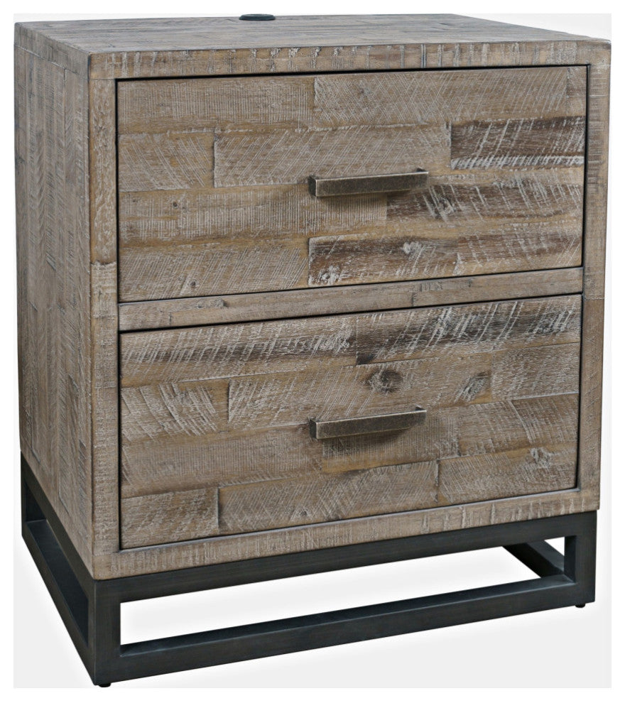 East Hampton Modern Coastal 25" Distressed Acacia Nightstand With USB Charging