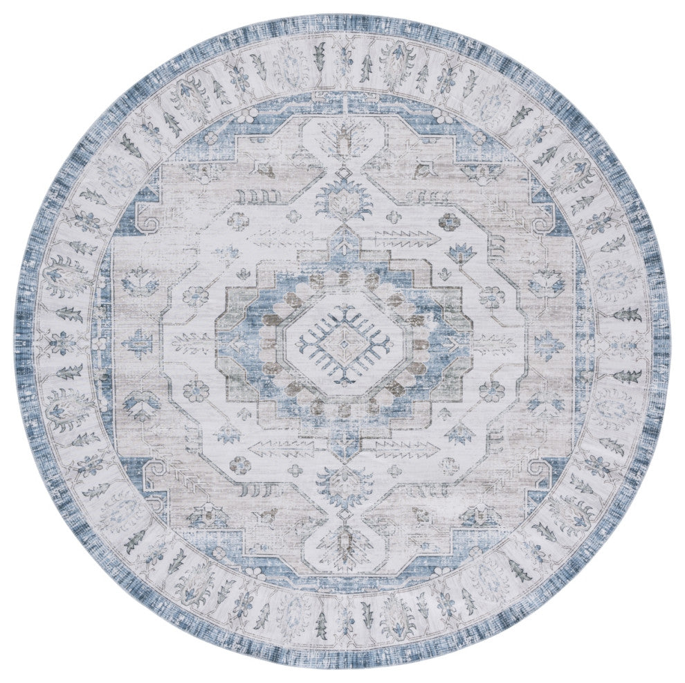 Safavieh Arizona Machine-Washable Collection ARZ216 Rug, Grey/Blue, 6' Round