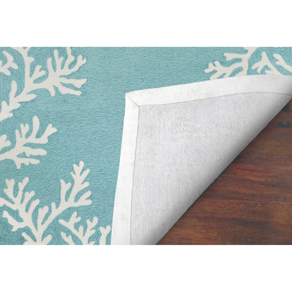 Capri Coral Border Indoor/Outdoor Rug, Aqua, 2'x5'