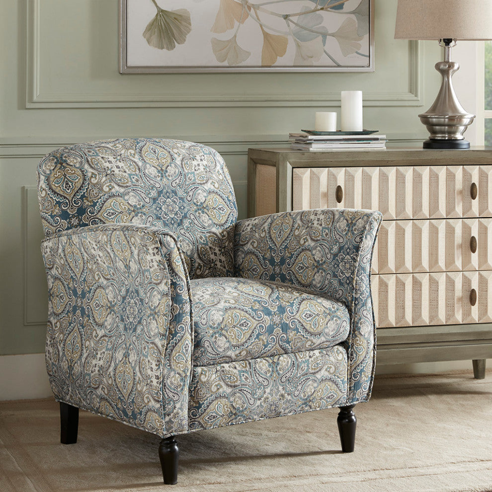 Madison Park Eclectic Paisley Flared Accent Arm Chair, Paisley Blue