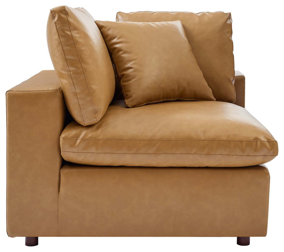 Commix Down Filled Overstuffed Vegan Leather Corner Chair Tan
