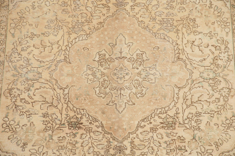 Consigned, Distressed Traditional Vintage Area Rug Handmade Persian, Yellow, 7x9
