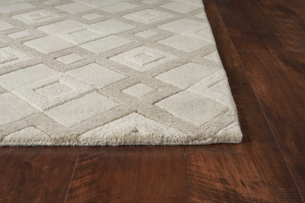 HomeRoots 8'x11' Ivory Hand Tufted Geometric Diamond Pattern Indoor Area Rug