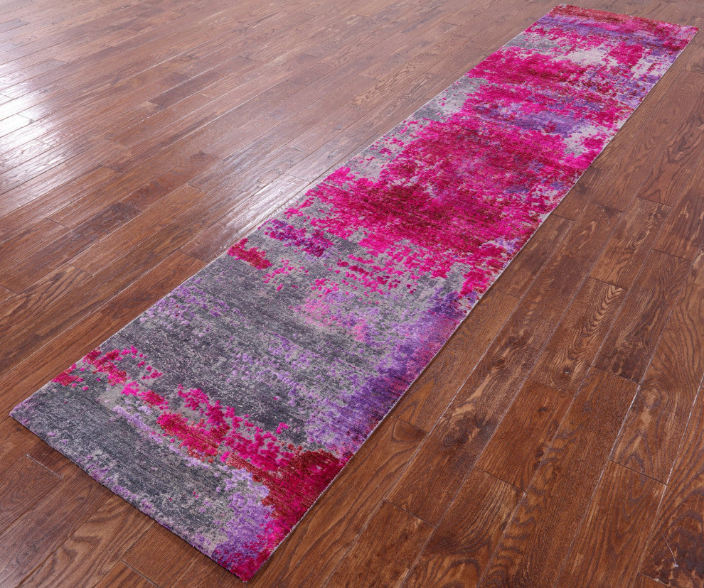 Runner Wool and Silk Modern Handmade Rug 2' 6" X 12' 0" Q9083