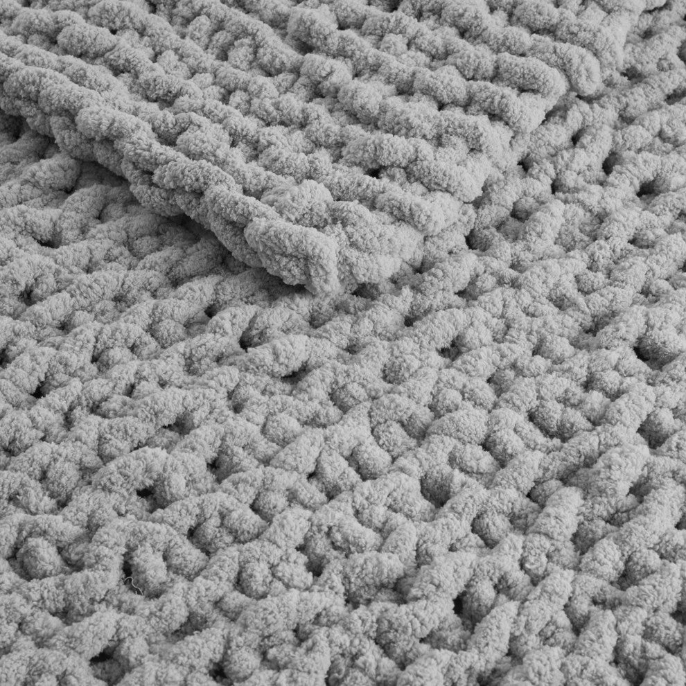 Madison Park Handmade Chenille Chunky Knit 50"x60" Throw, Gray