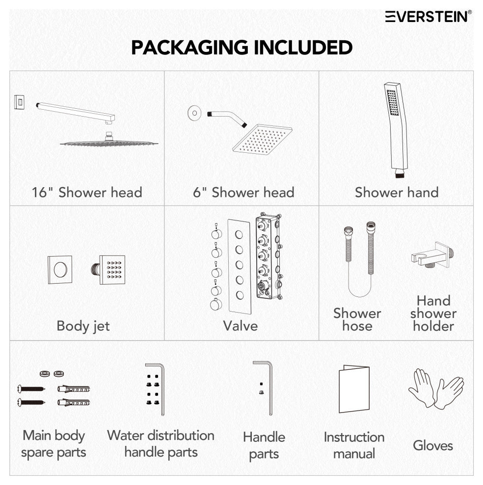 Dual Heads 16" Thermostatic Shower System With Hand Shower, Matte Black