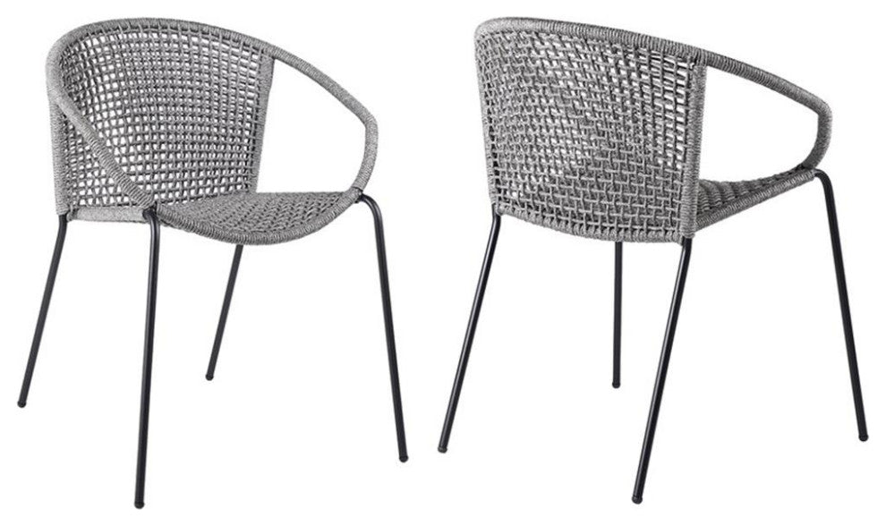 Armen Living Snack 18" Fabric Indoor Outdoor Dining Chair in Gray (Set of 2)