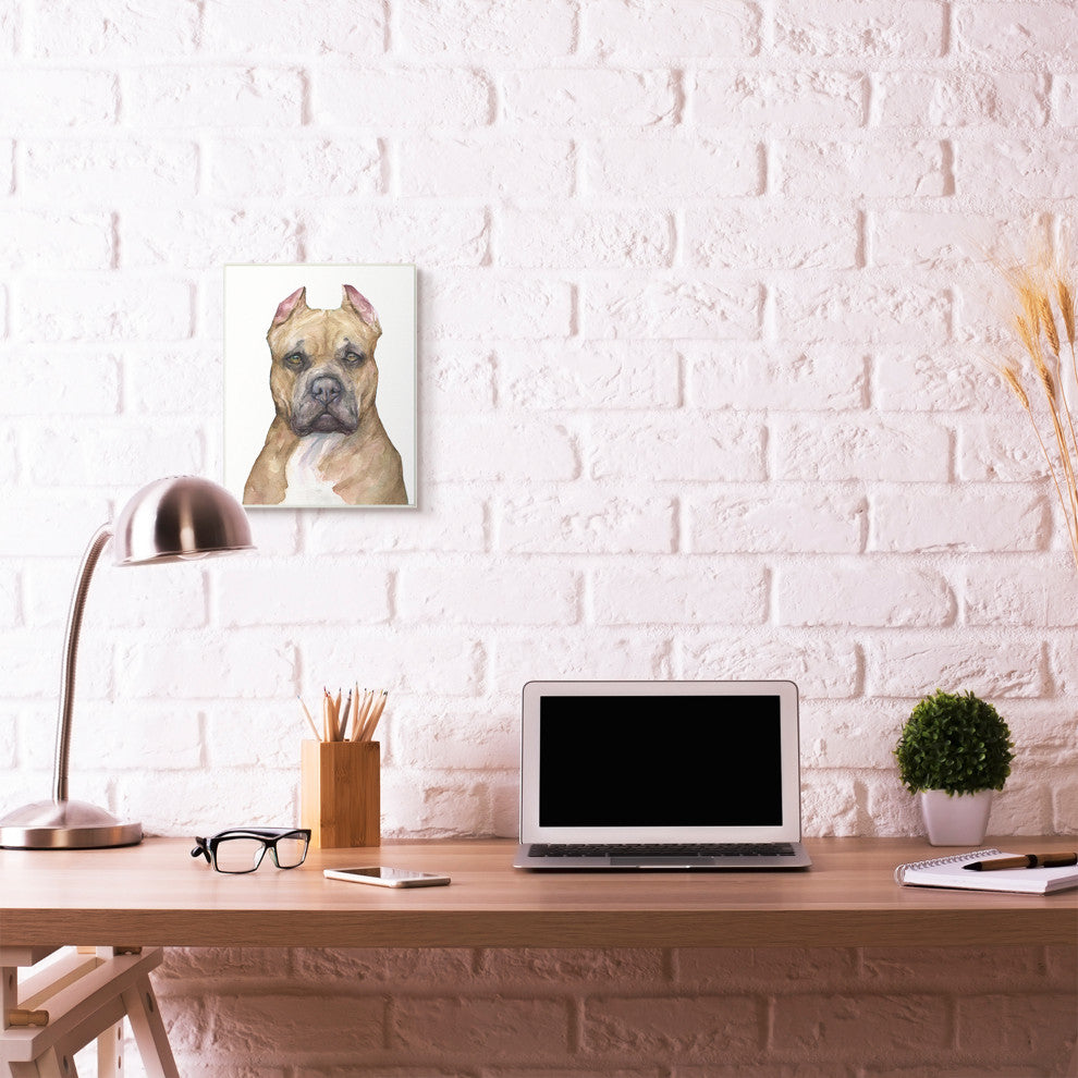 Pit Bull Dog Pet Animal Watercolor Painting, 10"x15"