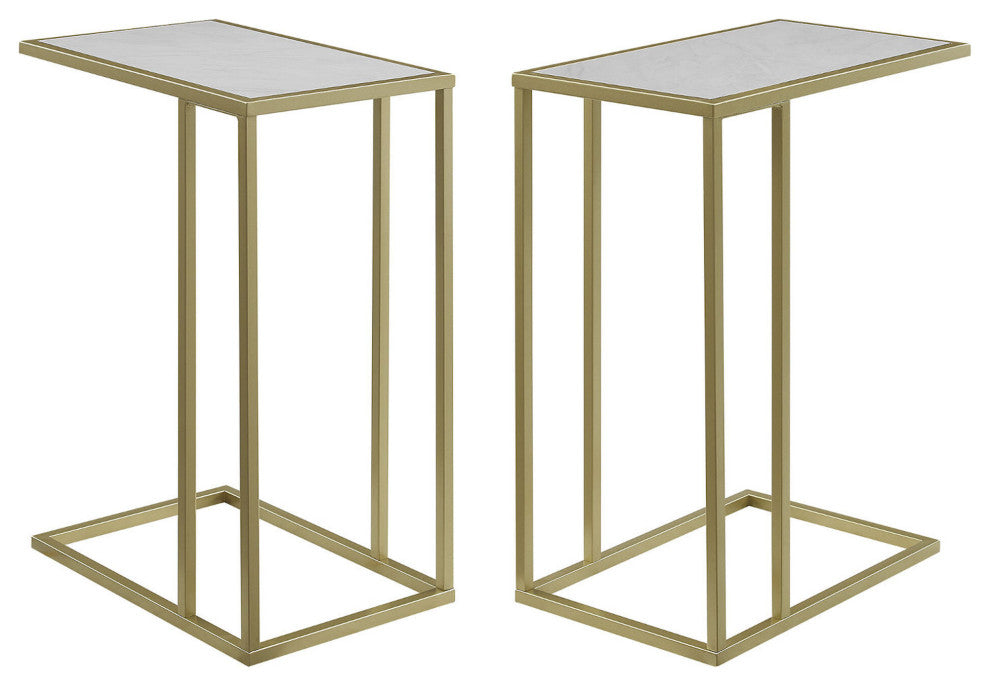 Modern Glam 2-Piece C-Table with Metal Base "“ Faux White Marble and Gold